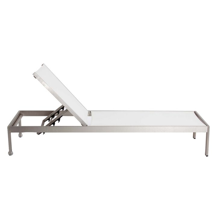 Anodized Aluminum Modern Patio Lounger In White - Benzara