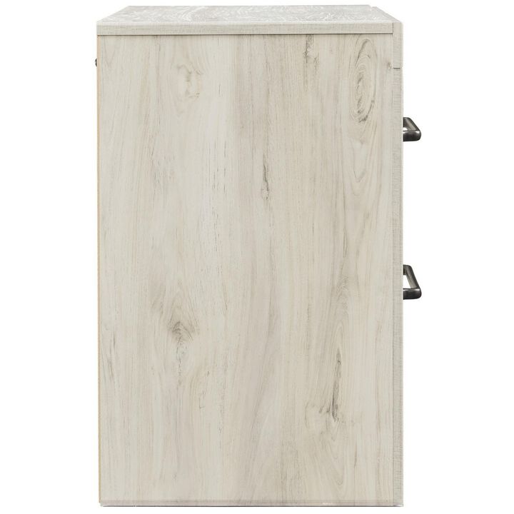 Transitional Wooden Two Drawer Setup Nightstand with Bar Handles, White-Benzara