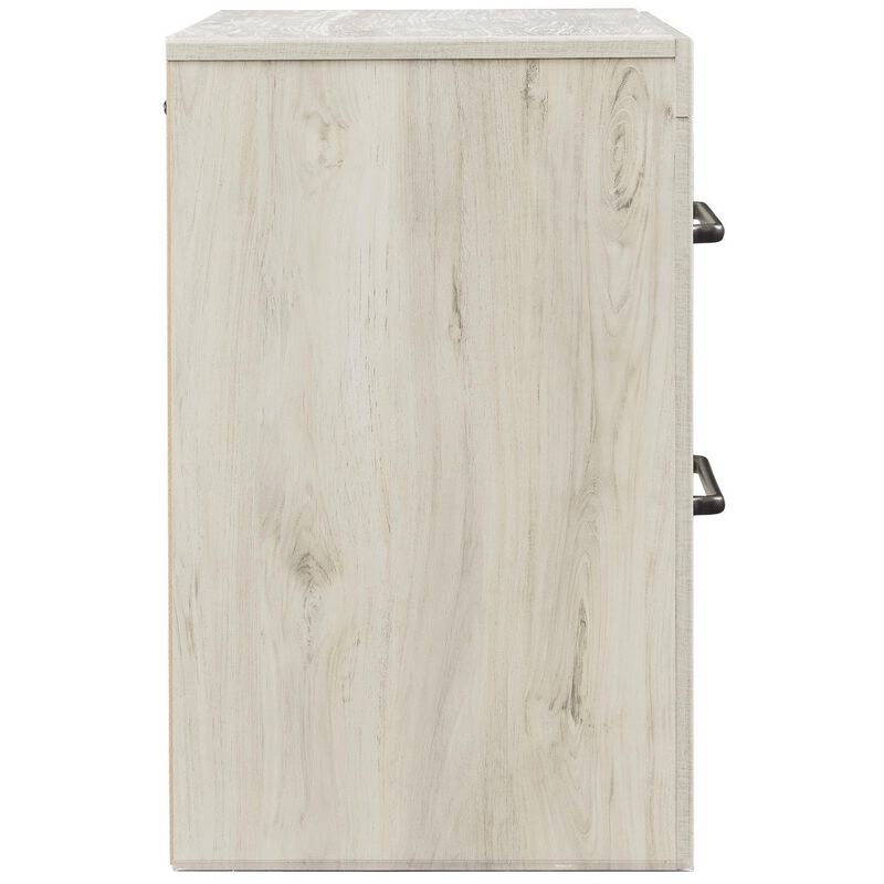 Transitional Wooden Two Drawer Setup Nightstand with Bar Handles, White-Benzara