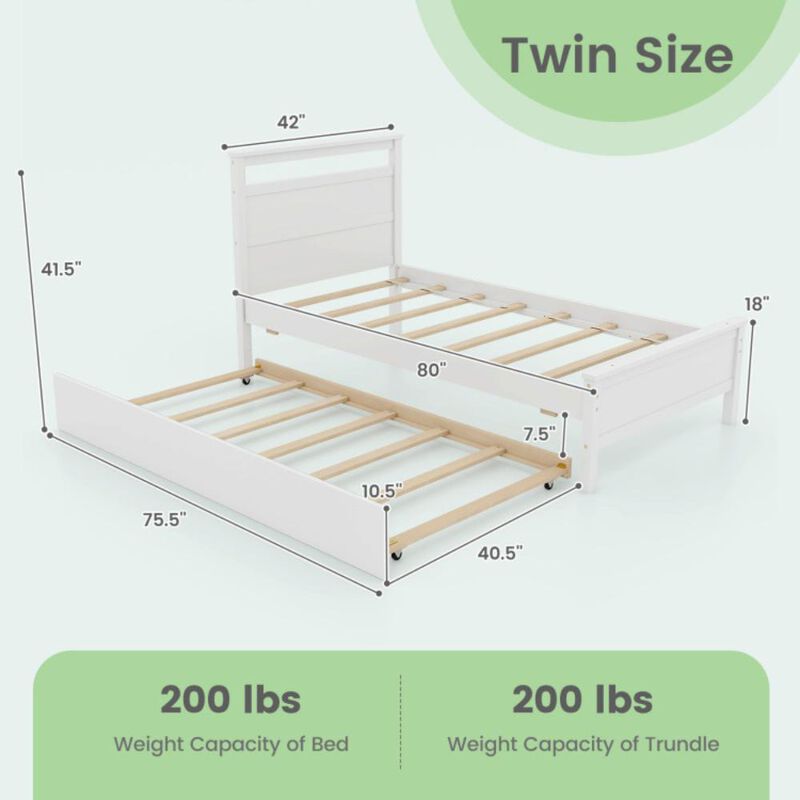 Hivvago Twin Size Wooden Bed Frame with Trundle for Teens and Adults