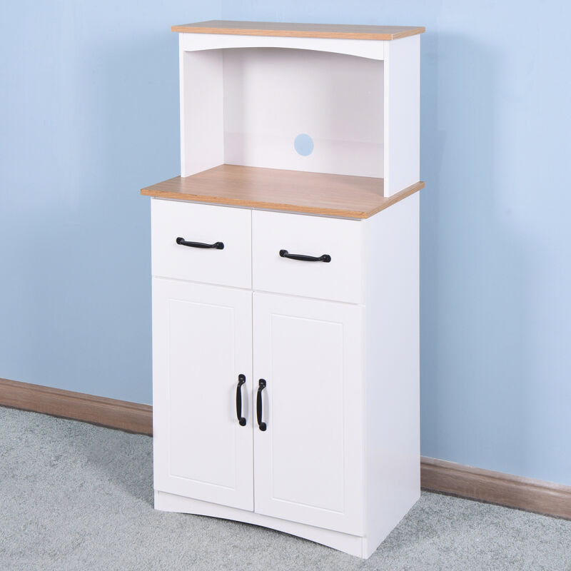 Wooden Kitchen Cabinet White Pantry Storage Microwave Cabinet With Storage Drawer