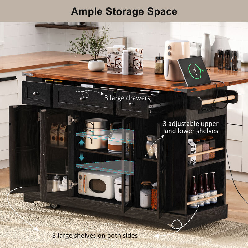 Merax Farmhouse Kitchen Island with Power Outlet