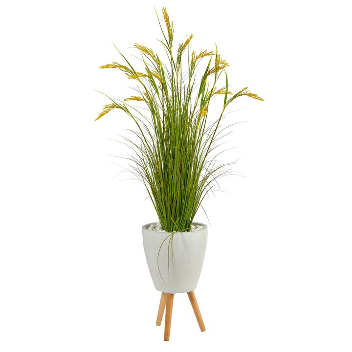 Nearly Natural 5-ft Wheat Grain Artificial Plant in White Planter with Legs