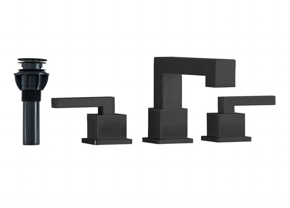 Modern Widespread Bathroom Faucet, 3-Hole Waterfall Sink Faucet with Pop-Up Drain Assembly
