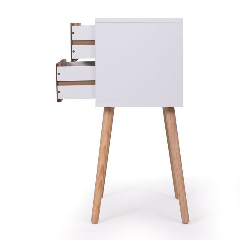 Streamdale 2-Drawer Nightstand with Solid Wood Legs, White/Walnut