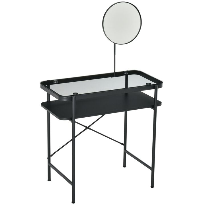 Black Makeup Station: Elegant Vanity Desk with Swivel Mirror