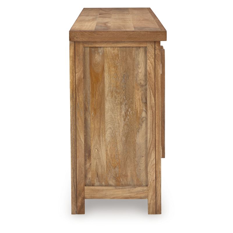 Sideboard Cabinet Console, 68 Inch Craftsman Style, Brown Mango Wood - Benzara