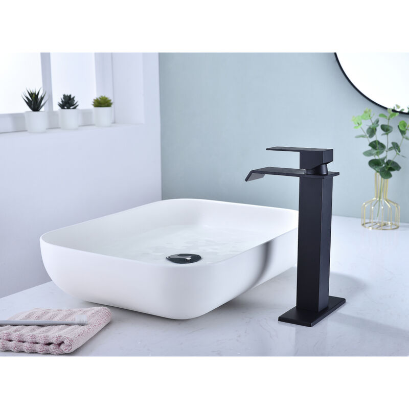 Waterfall Spout Bathroom Faucet, Single Handle Bathroom Vanity Sink Faucet