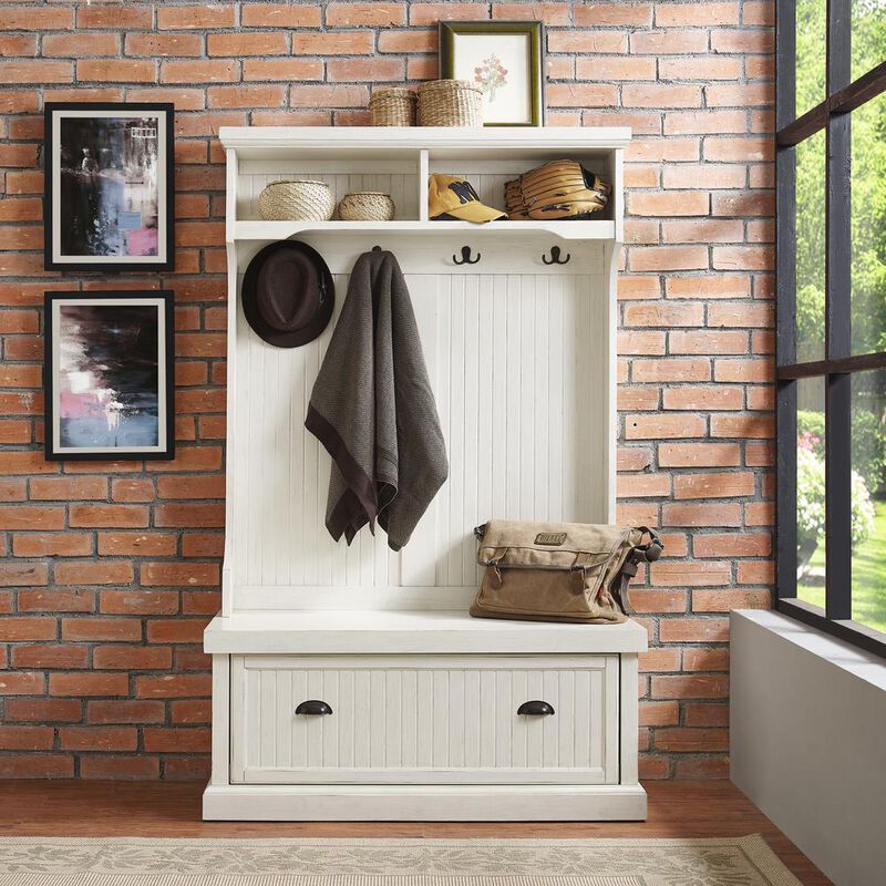 Crosley Furniture Seaside Hall Tree Distressed White