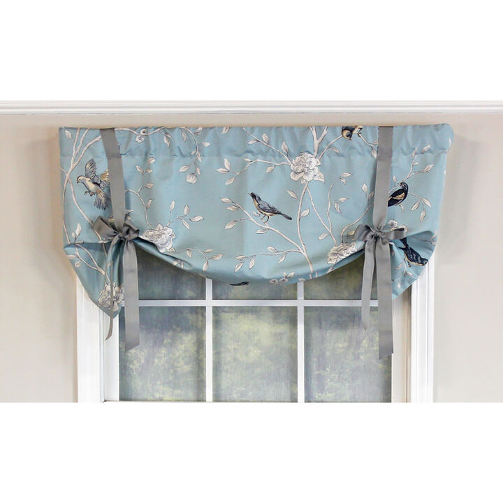 RLF Home Trend Bird Tie-Up Valance Hazel Blue. Coordination Ribbon Tie. 3" Rod Pocket 50"W x 21"L