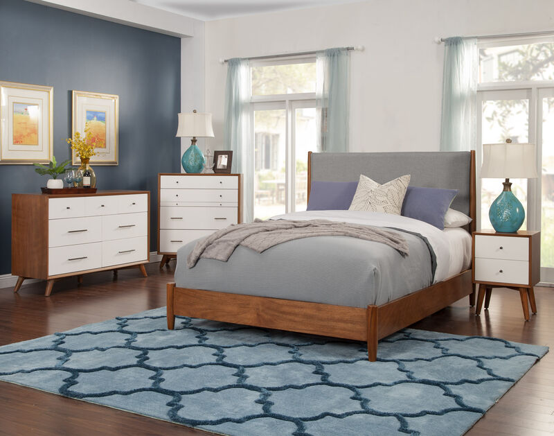 Flynn Mid Century Modern Two Tone California King Panel Bed, Acorn/Grey