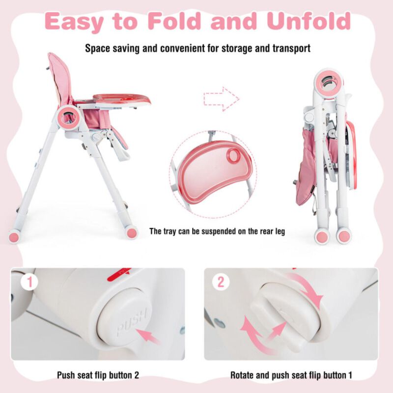 Hivvago Baby High Chair Foldable Feeding Chair with 4 Lockable Wheels