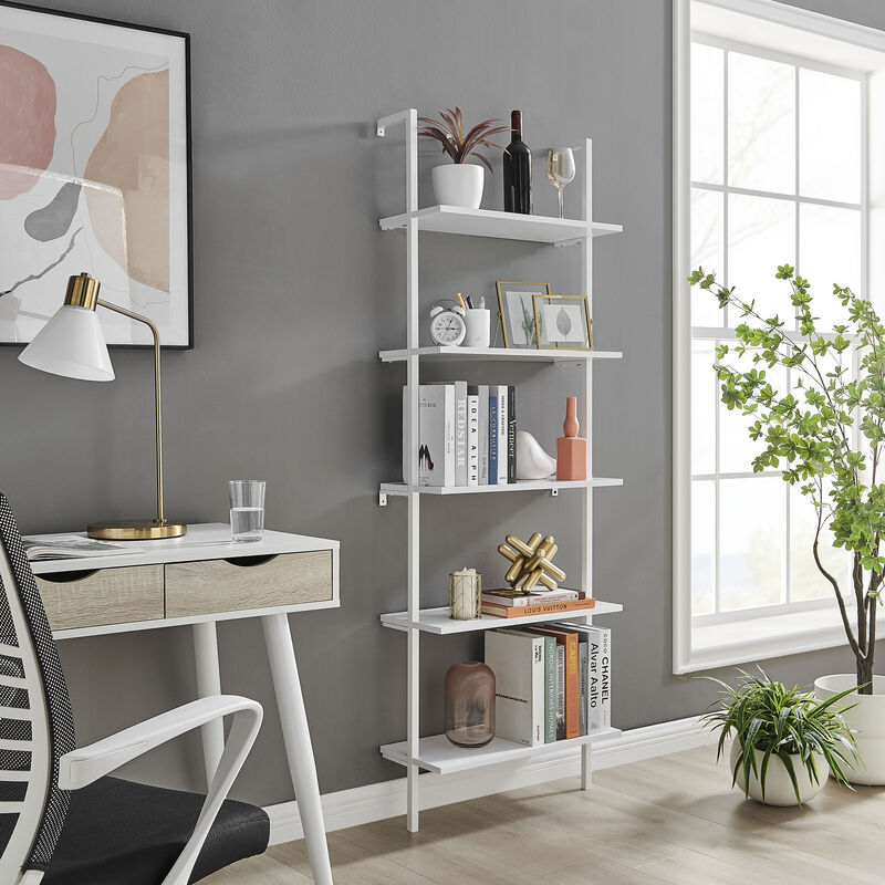 Everett 5-Tier Open Display Stand Wall Mount Modern Metal Frame Ladder Shelf