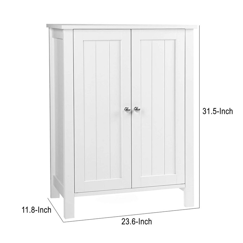 Deavan 31 Inch Wood Bathroom Storage Cabinet, 2 Doors, Plank Style, White - Benzara
