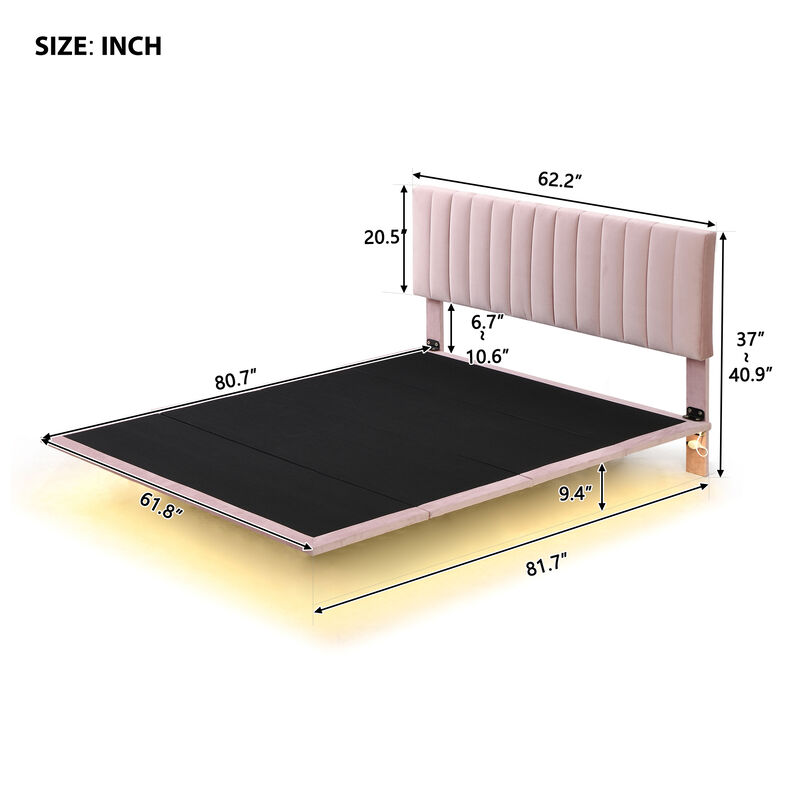 Merax Modern Velvet  Platform Bed with Sensor Light