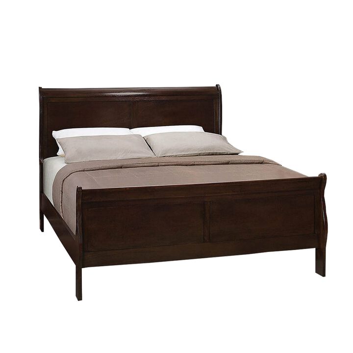 Wooden Eastern King Bed with Curved Panel Headboard, Brown-Benzara