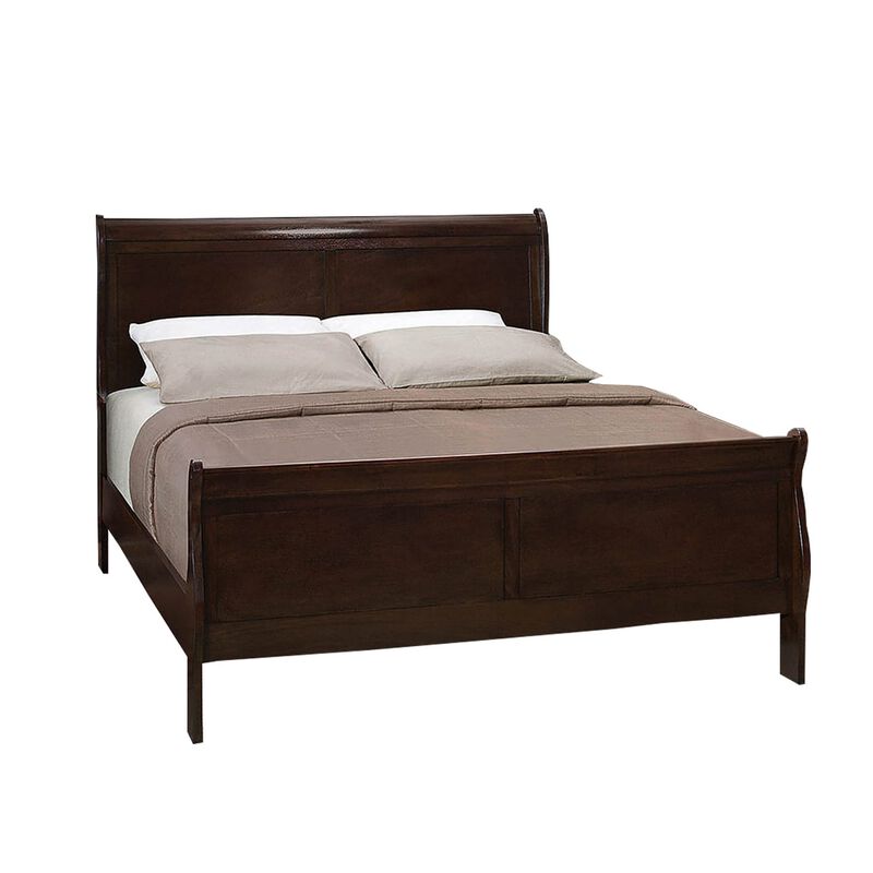 Wooden Eastern King Bed with Curved Panel Headboard, Brown-Benzara