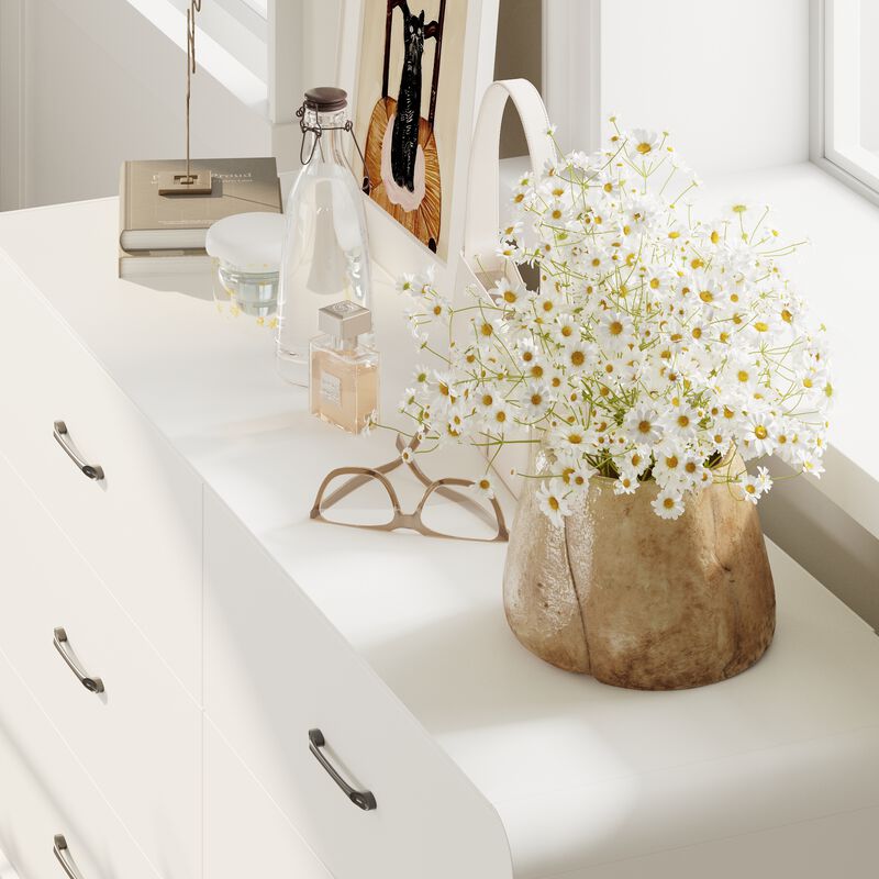 FUFU&GAGA Modern 6-Drawer Dresser, White Storage Cabinet with Black Handles & Legs, Spacious Bedroom Chest of Drawers for Clothes, Living Room & Entryway Organizer (54.9" W x 30.8" H x 15.6" D),White
