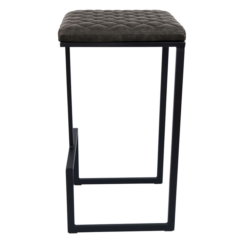 LeisureMod Bar Stool Upholstered in Leather with Diamond-Shaped Stitch Design and Powder-Coated Metal Sled Base for Modern Home, Kitchen, Bars Quincy Collection