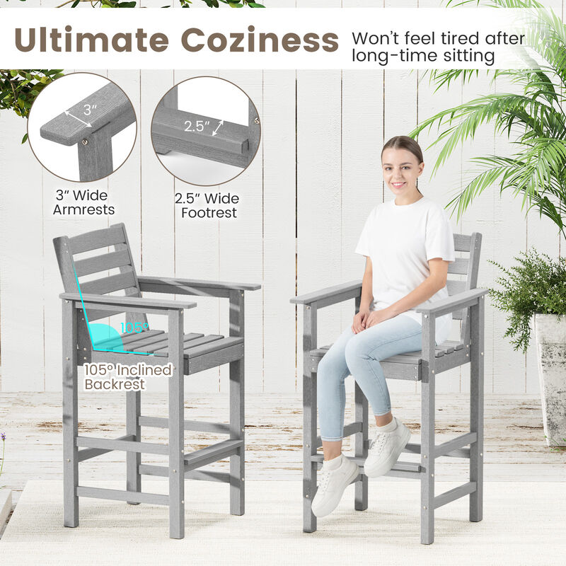 Patio HDPE Adirondack Bar Chairs Set of 2 with Wide Armrests