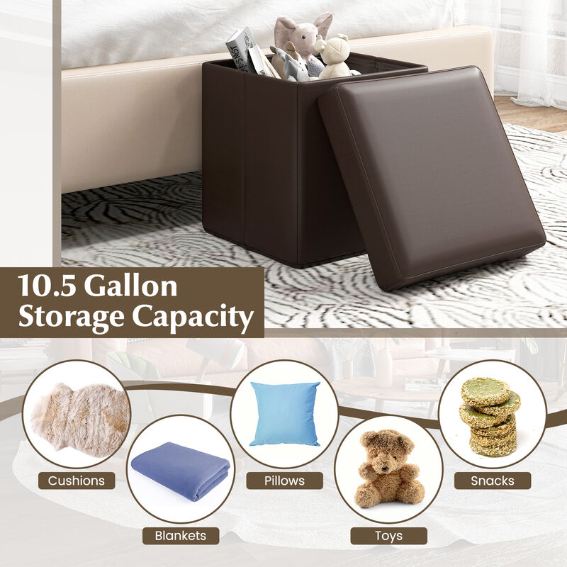 Upholstered Square Footstool with PVC Leather Surface for Bedroom