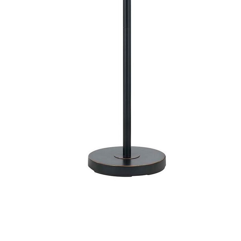 80 Watt Metal Floor Lamp with Dual Gooseneck and Uno Style Shades, Black-Benzara