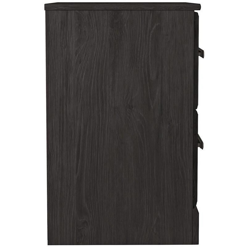 Wren 24 Inch Modern Rustic Wood Nightstand, 2 Drawers, Oak Grain, Black-Benzara