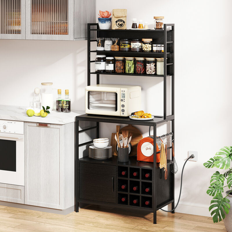 Coffee Bar Cabinet with S-Shaped Hooks and Wine Bottle Holders