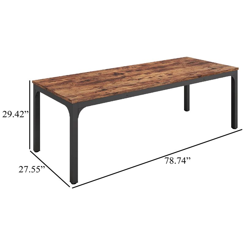 Jack Conference Table, 79 Inch Rectangular Brown MDF Top, Black Metal - Benzara