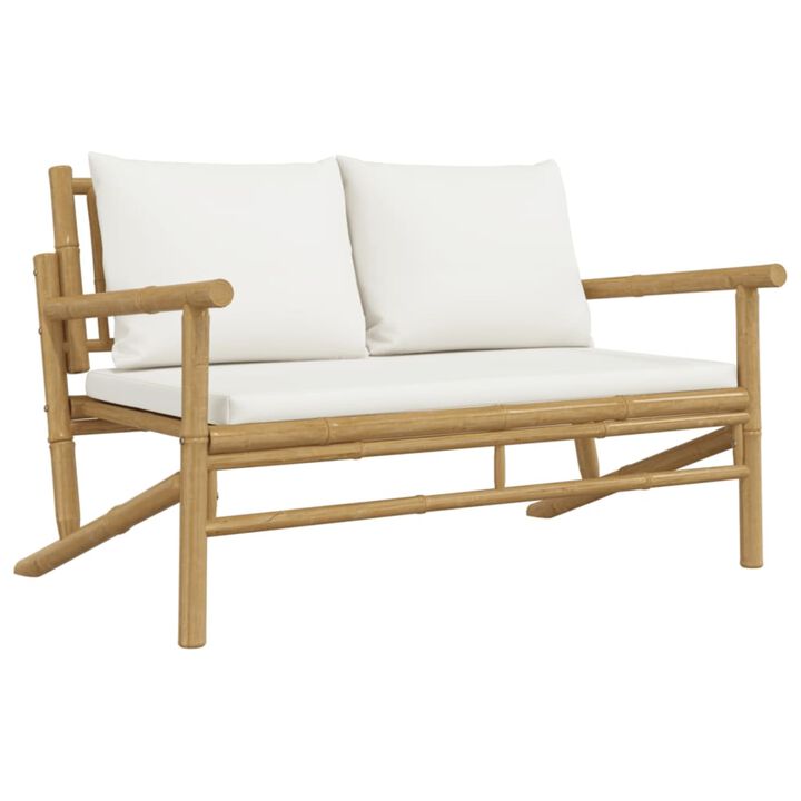 vidaXL Bamboo Patio Bench with Cream White Cushions - Lightweight and Movable Outdoor Garden Seat with Natural Finish and Comfortable Backrest