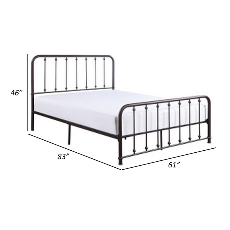 Ken Queen Bed, Vertical Slatted Headboard, Footboard, Dark Bronze Metal - Benzara