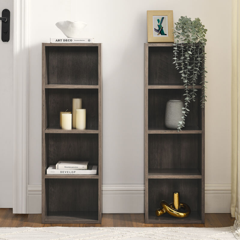 70.9 in.Tall Wood 4-Shelf Standard Bookcase with Shelves (Set of 2)