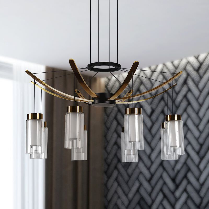 VONN Lighting Pendant Light Height Adjustable Integrated LED Chandelier 8 Glass Shades