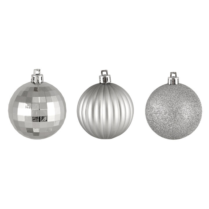 100ct Silver Shatterproof 3-Finish Christmas Ball Ornaments 2.5" (60mm)