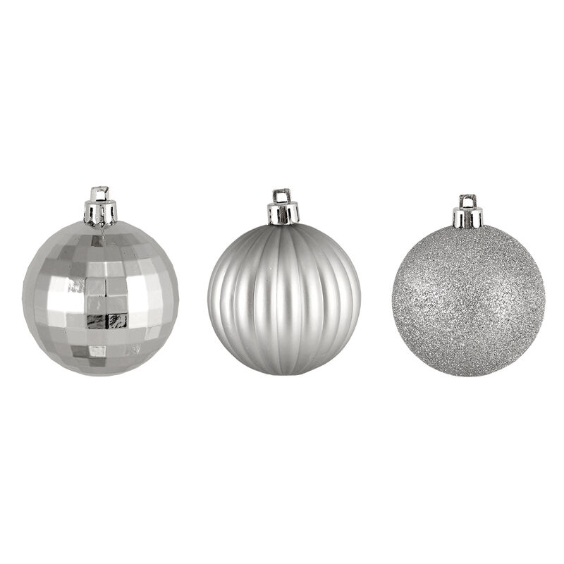 100ct Silver Shatterproof 3-Finish Christmas Ball Ornaments 2.5" (60mm)