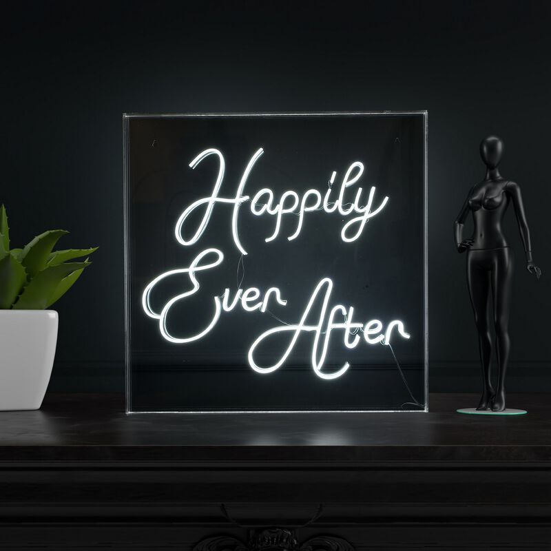 Happily Ever After 23.63" Square Contemporary Glam Acrylic Box USB Operated LED Neon Light