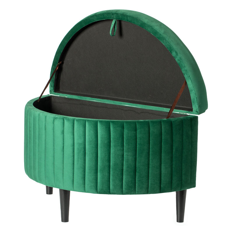 Half Moon Modern Velvet Tufted Storage Ottoman Bench, Green
