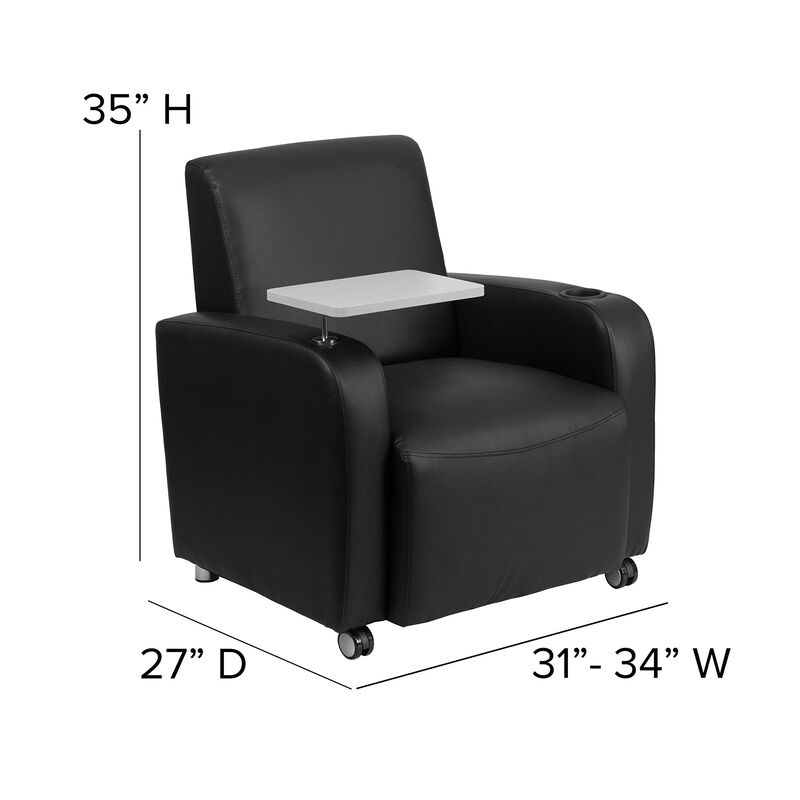 Flash Furniture George Black LeatherSoft Guest Chair with Tablet Arm, Front Wheel Casters and Cup Holder