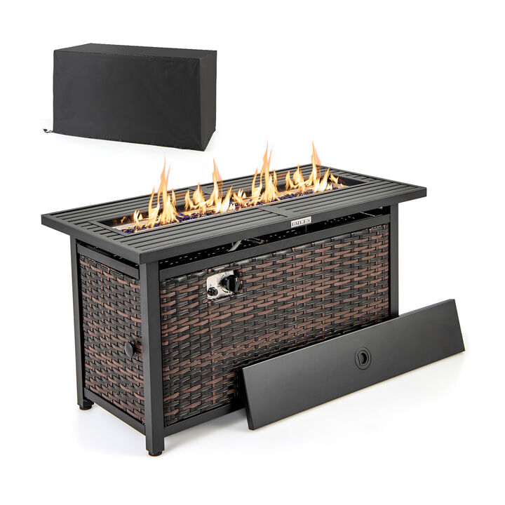 Propane Table with Glass Stones and Protective Cover for Outdoor Patio Heating and Ambiance