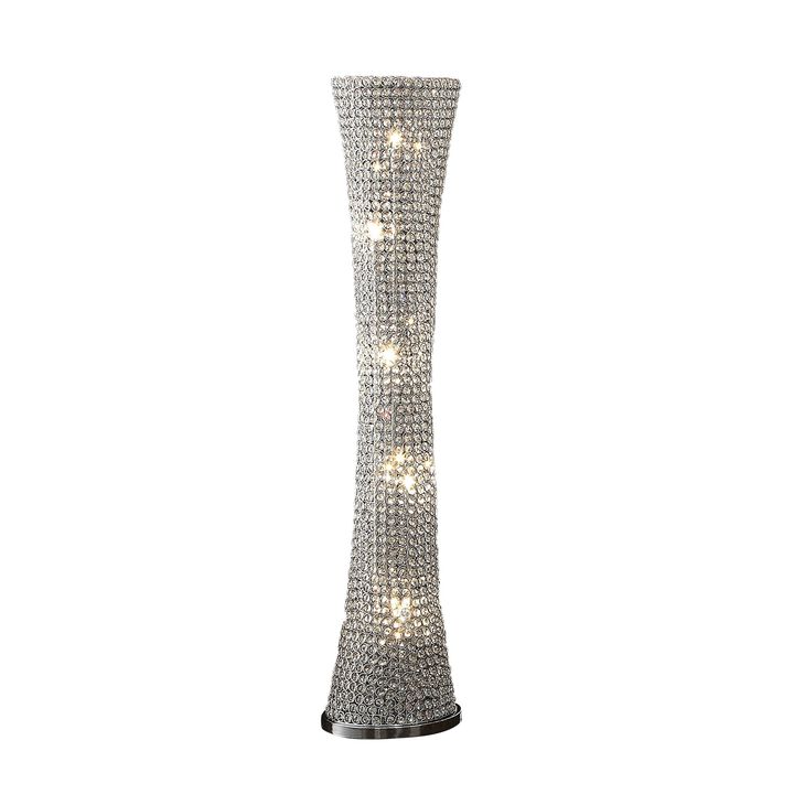 Wren 57 Inch Floor Lamp, Crystal Base with Subtle Curve, Metal, Silver-Benzara