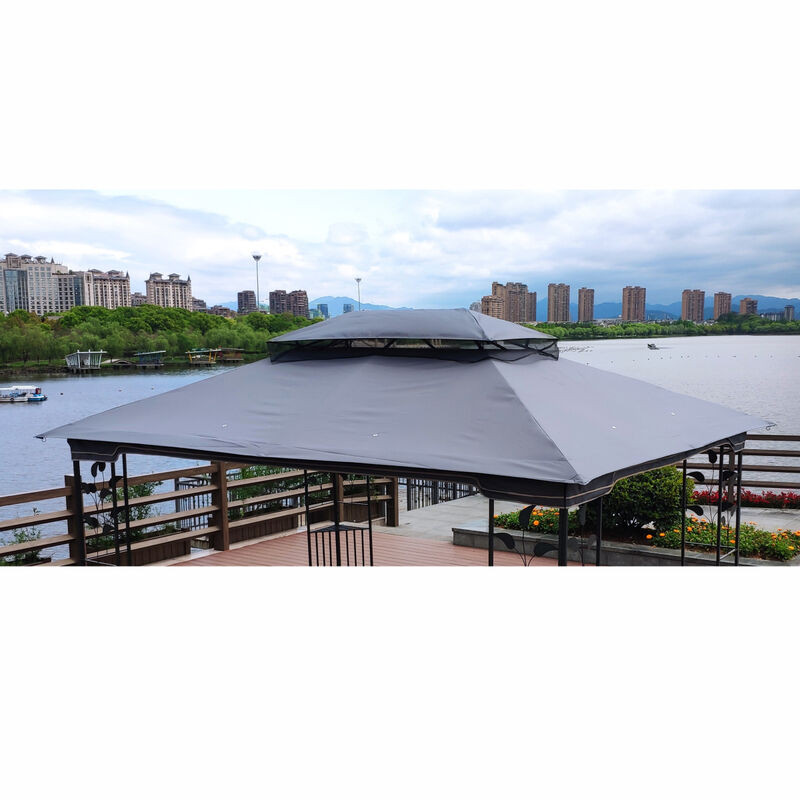 13 X 10FT Patio Double Roof Gazebo Replacement Canopy Top Fabric, Gray