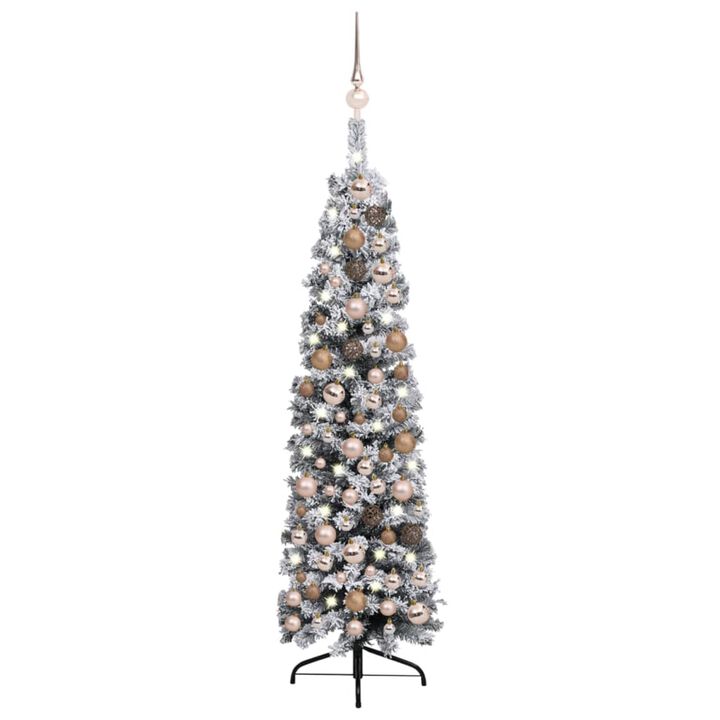 vidaXL Slim Artificial Christmas Tree with LEDs&Ball Set Green 59.1"