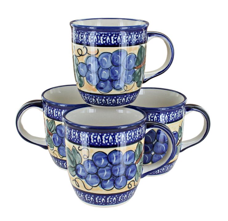 Blue Rose Polish Pottery Stars & Stripes 4 Piece Mug Set