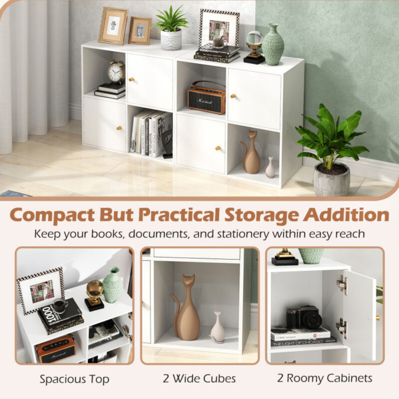 4-Cube Bookcase 3-Tier Bookshelf with Dual Anti-Tipping Kits and 2 Cabinets