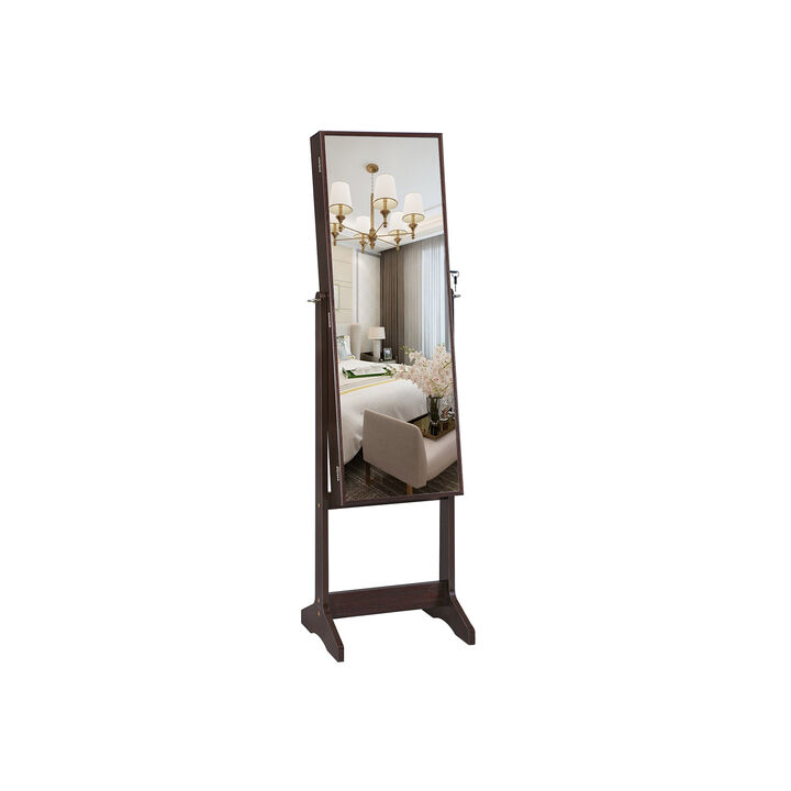 Full-Length Narrow Bezel Jewelry Cabinet Armoire with Lockable Organizer and Freestanding Design
