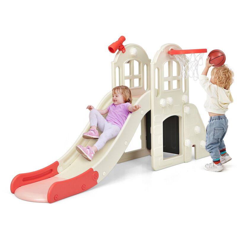 6-in-1 Toddler Climber Slide Playset with Basketball Hoop