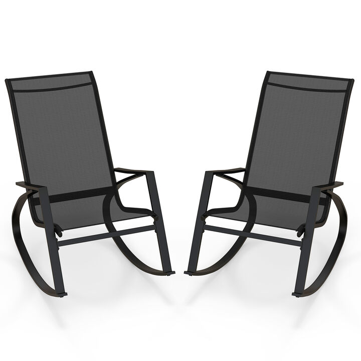 2 Pieces Patio Rocking Chairs Outdoor Sling Fabric Rockers with Ergonomic Backrest and Seat