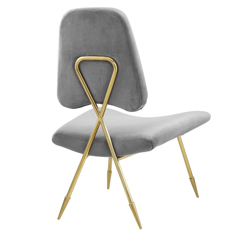 Modway Ponder Performance Velvet Upholstered Modern Lounge Accent Chair in Gray with Gold Stainless Steel Legs