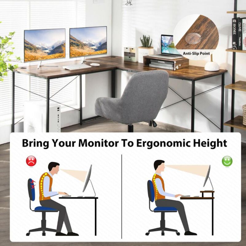Hivvago 95 Inch 2-Person L-Shaped Long Reversible Computer Desk with Monitor Stand