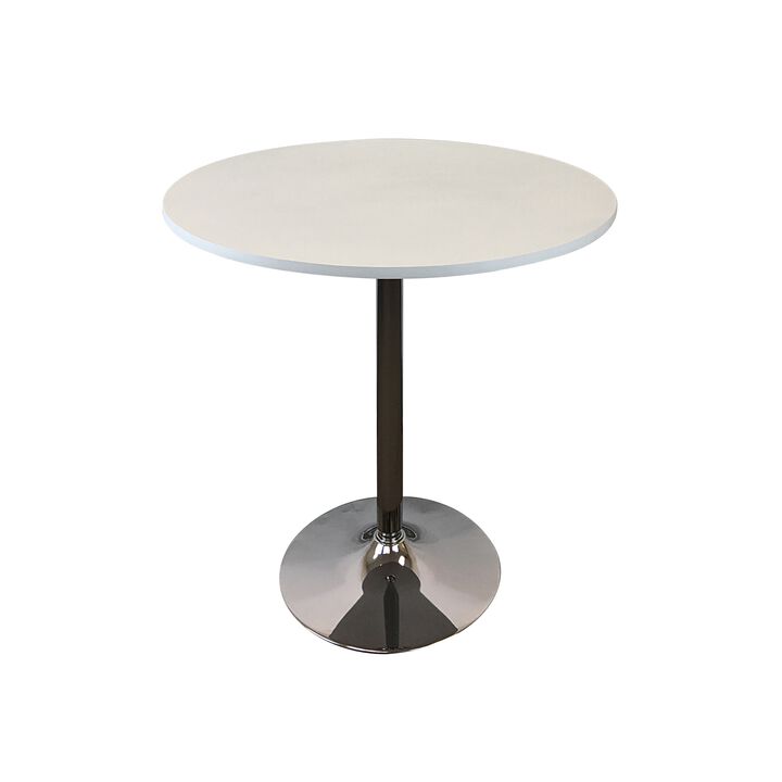 Mari 36 Inch Dining Table, Smooth White Round Top and Stainless Steel Base - Benzara